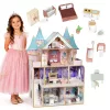 ECOTOYS Bella Castle fa babaház 4 szinttel, 5 szobával, 15 bútorral