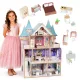 ECOTOYS Bella Castle fa babaház 4 szinttel, 5 szobával, 15 bútorral