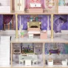 ECOTOYS Bella Castle fa babaház 4 szinttel, 5 szobával, 15 bútorral