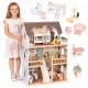 ECOTOYS Laura fa babaház, 3 emelet, 5 szoba, 15 bútorral
