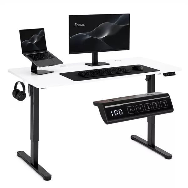 ModernHome elektromos állítható magasságú íróasztal 120x60 cm, 72-118 cm, fehér asztallappal