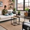 ModernHome 2-in-1 kihúzható négyzet alakú dohányzóasztal szett, világos tölgy, loft stílus