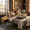 ModernHome éjjeliszekrény fiókkal és polccal, világos tölgy, loft stílusú