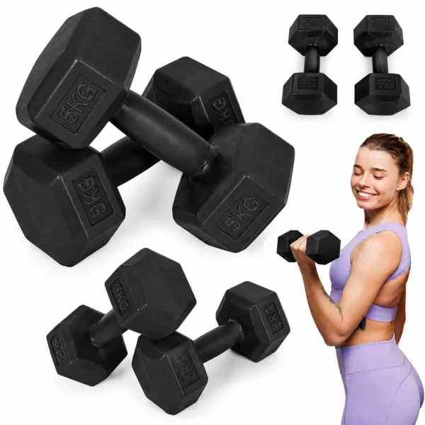 MOVEPRO hatszögletű kézisúlyzó szett 2x5 kg fekete fitnesshez