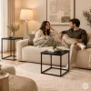 ModernHome 2 részes loft stílusú egymásba rakható szögletes dohányzóasztal szett fekete márvány