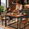 ModernHome loft stílusú étkezőasztal szett 2 paddal, öregített fa hatással