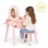 ECOTOYS rózsaszín fa gyerek toalettasztal LED tükörrel, fiókkal, székkel, 6 kiegészítővel