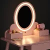 ECOTOYS rózsaszín fa gyerek toalettasztal LED tükörrel, fiókkal, székkel, 6 kiegészítővel