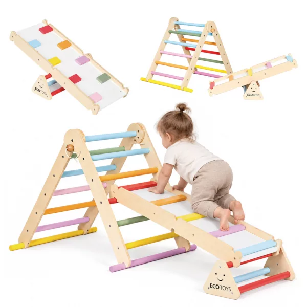 ECOTOYS LUNA fa Montessori mászóka gyerekeknek létrával és egyensúlyozóval