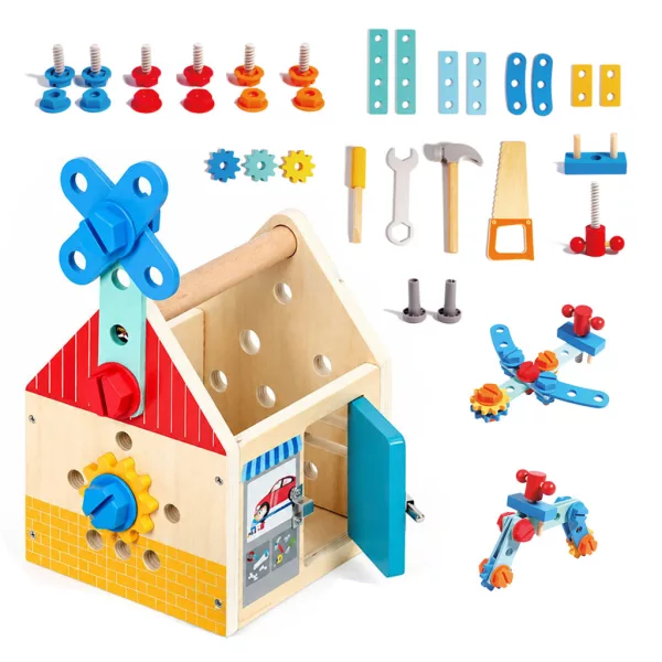 ECOTOYS fa szerszámos házikó barkácskészlet gyerekeknek, 32 elemes