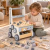 ECOTOYS fa barkácsasztal tolókocsival gyerekeknek, 34 részes szerszámkészlettel