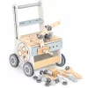 ECOTOYS fa barkácsasztal tolókocsival gyerekeknek, 34 részes szerszámkészlettel