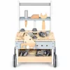 ECOTOYS fa barkácsasztal tolókocsival gyerekeknek, 34 részes szerszámkészlettel