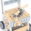 ECOTOYS fa barkácsasztal tolókocsival gyerekeknek, 34 részes szerszámkészlettel