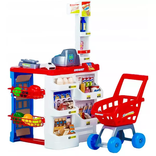 MULTISTORE gyerek szupermarket játékkonyha pénztárgéppel, mérleggel és szkennerrel
