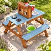 ECOTOYS fa gyerek sárkonyha piknikasztallal, padokkal, vízpumpával és mosogatóval