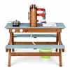 ECOTOYS fa gyerek sárkonyha piknikasztallal, padokkal, vízpumpával és mosogatóval