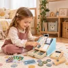ECOTOYS fa játék pénztárgép fizetőterminállal, szkennerrel, bankjegyekkel, érmékkel és kártyával