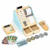 ECOTOYS fa játék pénztárgép fizetőterminállal, szkennerrel, bankjegyekkel, érmékkel és kártyával
