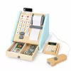 ECOTOYS fa játék pénztárgép fizetőterminállal, szkennerrel, bankjegyekkel, érmékkel és kártyával