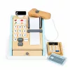 ECOTOYS fa játék pénztárgép fizetőterminállal, szkennerrel, bankjegyekkel, érmékkel és kártyával