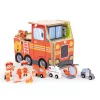 ECOTOYS fa 2 az 1-ben tűzoltóállomás garázs szett járművekkel és figurákkal, 2 szintes