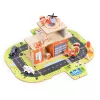 ECOTOYS fa 2 az 1-ben tűzoltóállomás garázs szett járművekkel és figurákkal, 2 szintes