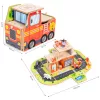 ECOTOYS fa 2 az 1-ben tűzoltóállomás garázs szett járművekkel és figurákkal, 2 szintes