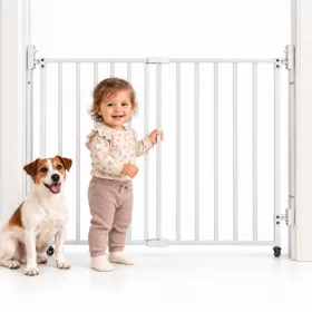   ECOTOYS fehér acél biztonsági rács lépcsőhöz és ajtónyíláshoz 65-106 cm, kerekekkel