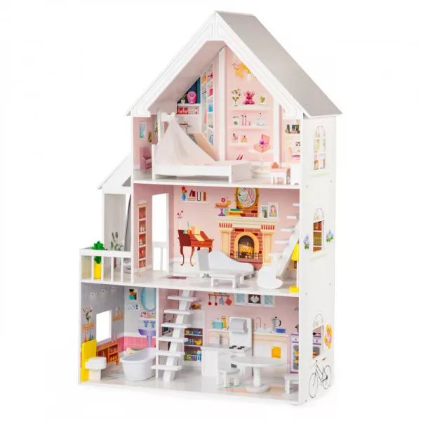 Fa babaház XXL Púder Lakóhely ECOTOYS - Gyermek játék, baba ház, fa játék, XXL méret