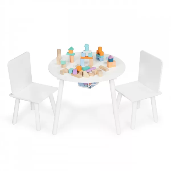 Fehér gyermekasztal két székkel gyermekbútor Ecotoys készlet
