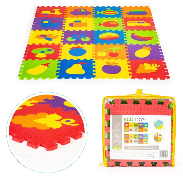 ECOTOYS EVA habszivacs oktató játszószőnyeg puzzle, 20 részes, 148x119 cm
