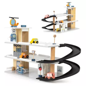   ECOTOYS nagy fa parkológarázs lifttel, autókkal, helikopterrel és autómosóval