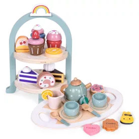   ECOTOYS tea- és kávékészlet sütikkel, csészékkel, teáskannával és tálcával