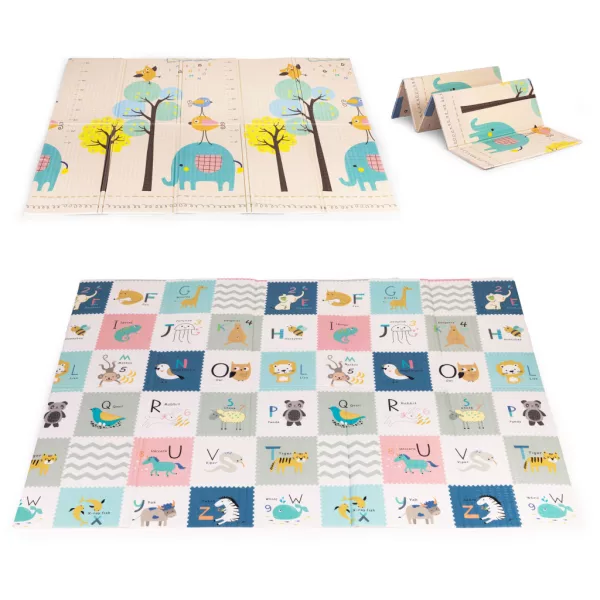 ECOTOYS kétoldalas, összecsukható oktató játszószőnyeg gyerekeknek 200x150 cm, magasságmérővel