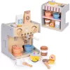 ECOTOYS fa kávéfőző gyerekeknek, 2-in-1 bolti-barista szett, 26 kiegészítővel