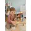 ECOTOYS fa kávéfőző gyerekeknek, 2-in-1 bolti-barista szett, 26 kiegészítővel