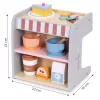 ECOTOYS fa kávéfőző gyerekeknek, 2-in-1 bolti-barista szett, 26 kiegészítővel