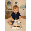 ECOTOYS fa játék pénztárgép gyerekeknek szkennerrel, bankjegyekkel, érmékkel és kártyával