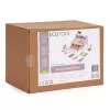 ECOTOYS fa játék pénztárgép gyerekeknek szkennerrel, bankjegyekkel, érmékkel és kártyával