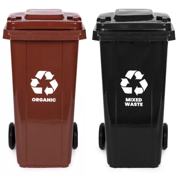 MULTISTORE 2x120L szemetes kuka szett, fekete-barna, vegyes hulladék/BIO, gumikkal