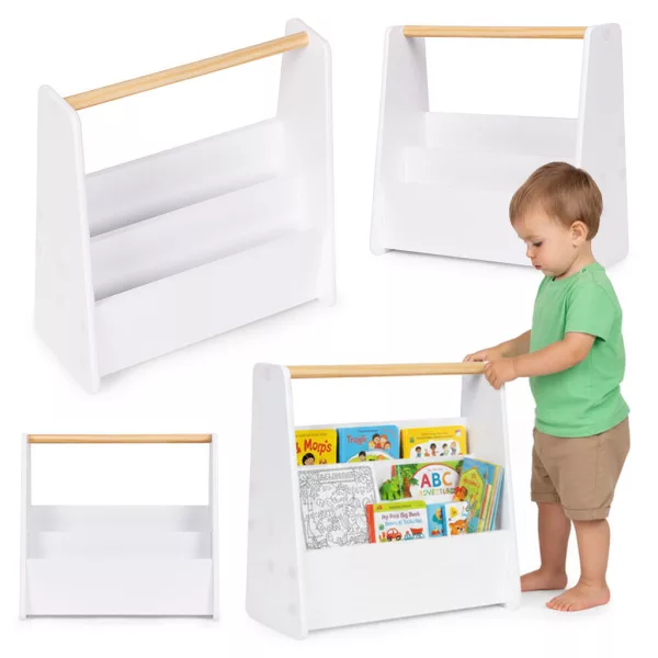 ECOTOYS Montessori gyerek könyvespolc, 3 szintes, fehér