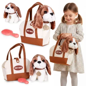   MULTISTORE plüss beagle kiskutya táskában gyerekeknek, ápolókefével