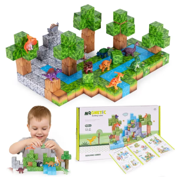 MULTISTORE mágneses építőkocka készlet gyerekeknek, 142 db, kockák és dinoszauruszok