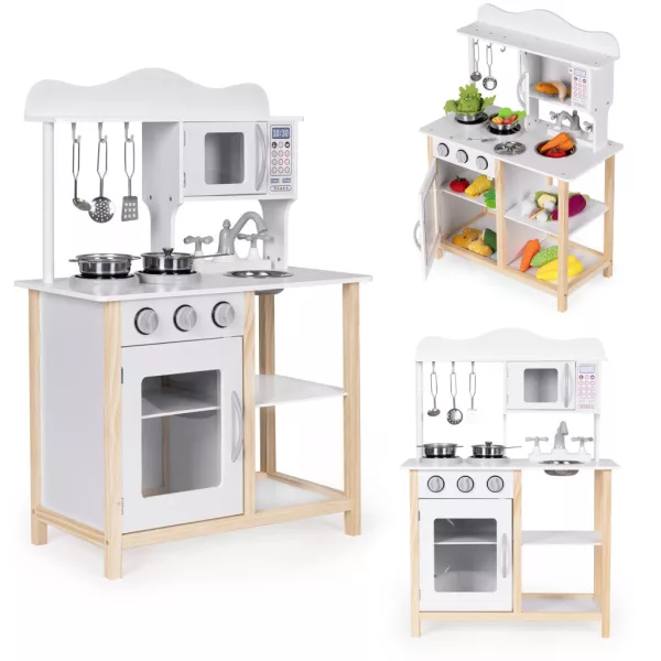 ECOTOYS fa gyerekkonyha sütővel és főzőkiegészítőkkel, fehér