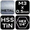 NEO TOOLS Gépi menetfúró, 2az1ben előfúró éllel, HSS-Titán, M3X0,5mm, hatszög szárral 08-949