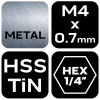 NEO TOOLS Gépi menetfúró, 2az1ben előfúró éllel, HSS-Titán, M4X0,7mm, hatszög szárral 08-951