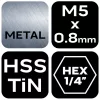 NEO TOOLS Gépi menetfúró, 2az1ben előfúró éllel, HSS-Titán, M5X0,8mm, hatszög szárral 08-952