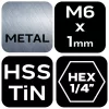 NEO TOOLS Gépi menetfúró, 2az1ben előfúró éllel, HSS-Titán, M6X1mm, hatszög szárral 08-953