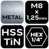 NEO TOOLS Gépi menetfúró, 2az1ben előfúró éllel, HSS-Titán, M8X1,25mm, hatszög szárral 08-954